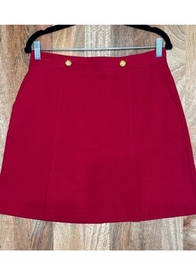 CAbi Red A-Line Mini Skirt with Gold Button Details